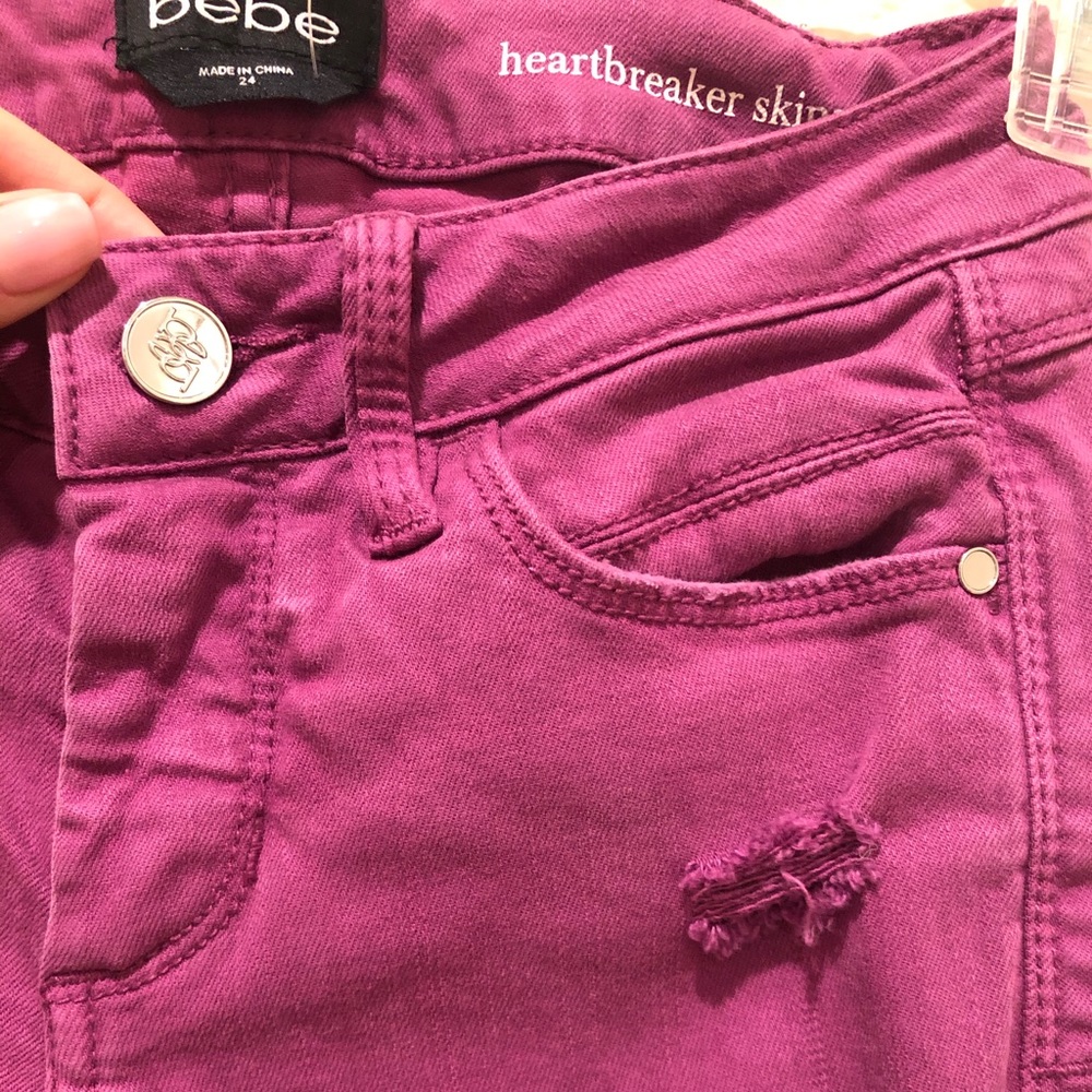 Bebe Heartbreaker Skinny Violet Denim Pants - Picture 2 of 6